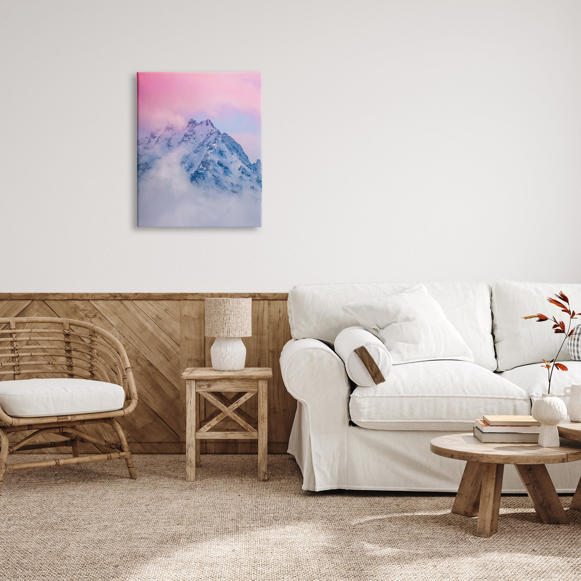 Stupell Industries Foggy Mountain Pink Sky Landscape Photography Gallery Wrapped Canvas Art Print Wall Art, 24 x 30