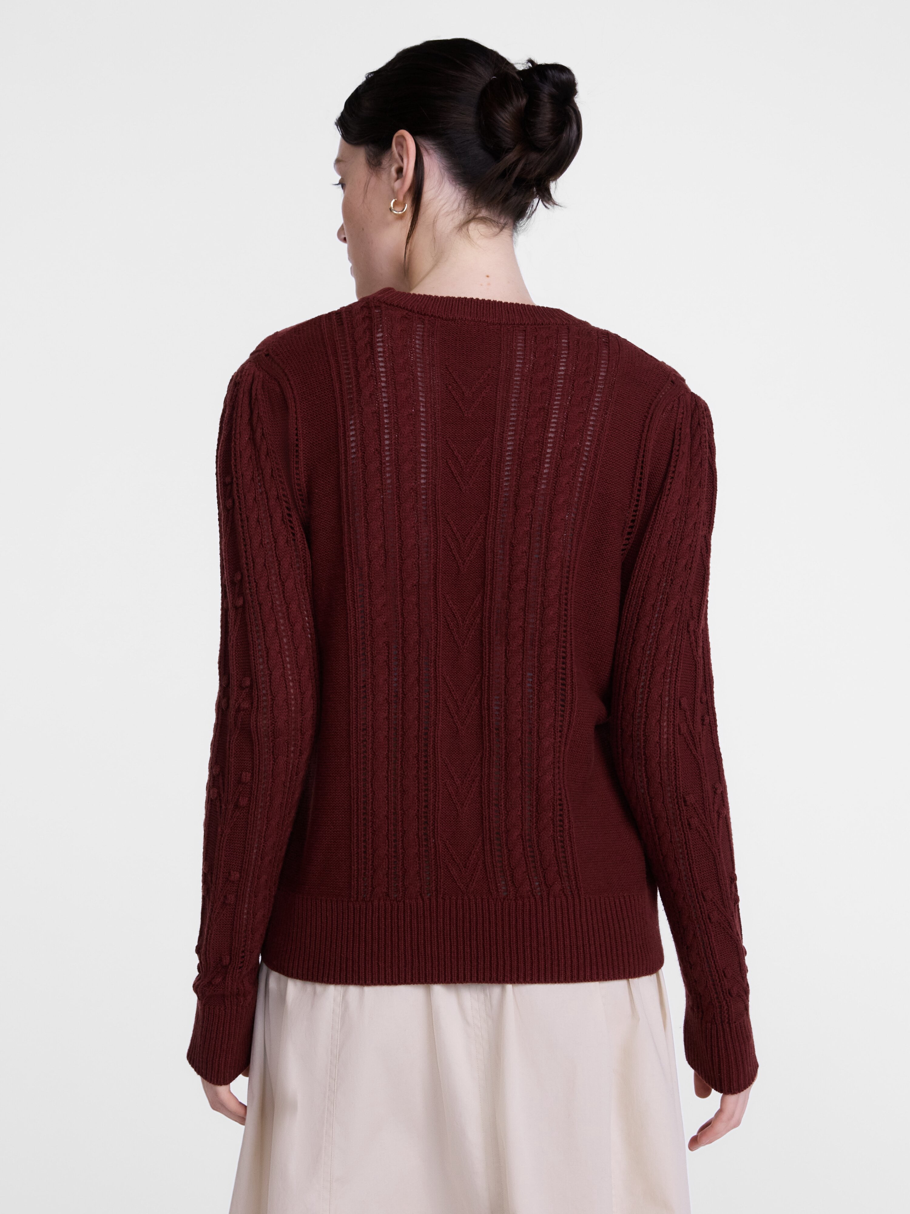 Scenario Women's Pointelle Sweater with Long Puff Sleeves, Lightweight, Sizes XS-XXXL