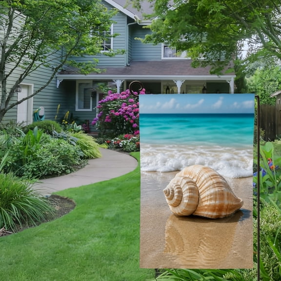 RKSupls Spring Summer Garden Flag Double Sided beach shell ocean wave sand tropical summer ,Linen Welcome Yard House Outside Outdoor Decoration,12*18 inch