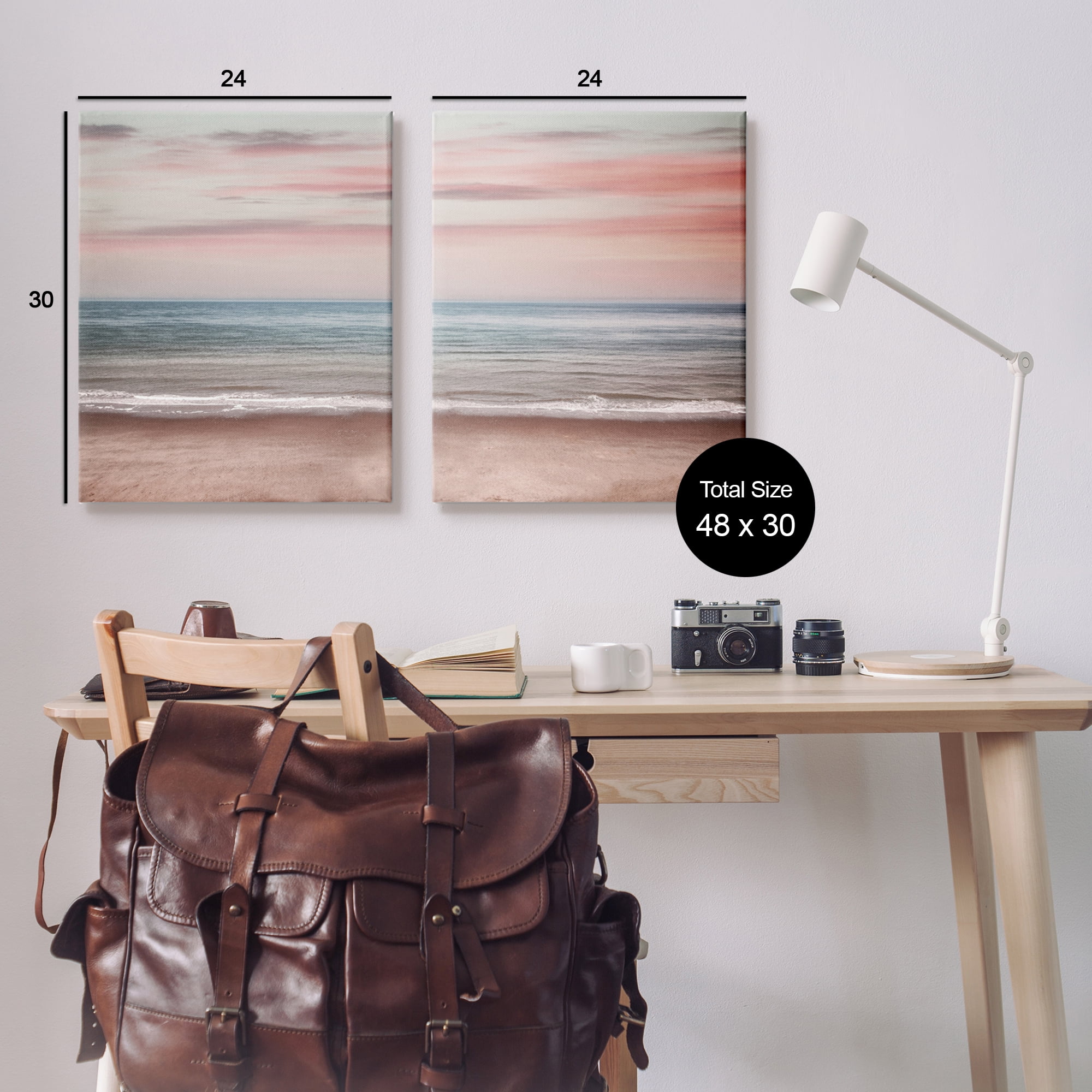 Stupell Industries Pink Coastal Sunset Landscape Photography Gallery Wrapped Canvas Art Print Wall Art, 24 x 30, Set of 2