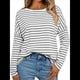 thumbnail image 1 of Camisas de Larga para Mujer, Blusas de Rayas con Bloques de Color, Ropa de Moda de Otoño, Blusas con Cuello Redondo Gris XXL, 1 of 8
