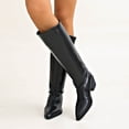 thumbnail image 2 of B-457 Black Ladies Winter Boots Pointed Toe Chunky Mid Heel Knee High Solid Color Fashion Comfortable Boots, 2 of 9