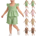 thumbnail image 3 of Moxiu Toddler Baby Girl Summer Outfits Gingham Sleeveless Vest Doll Collar Tank Top and Ruffle Plaid Shorts Set Clothes Two Piece Coffee,2-3 Years, 3 of 3