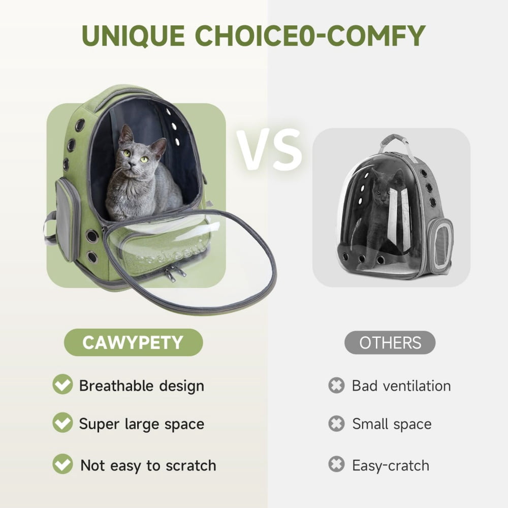 FENGCAI Cat Backpack Carrier, Breathable Cat Carrier Large Space Bubble Pet Backpack for Kitty Small Dog up to 16lbs-Green
