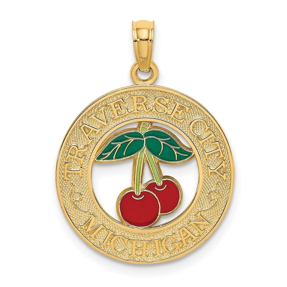 Diamond2Deal 14K Yellow Gold TRAVERSE CITY MI Enamel Cherry Pendant for Women