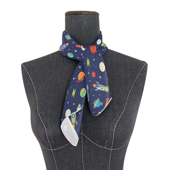 Wobogo Square Scarf In Lightweight Polyester Silk-Feel Neck Scarf for Women Fashion Head Hair Wrap Bandana Space Rockets Print