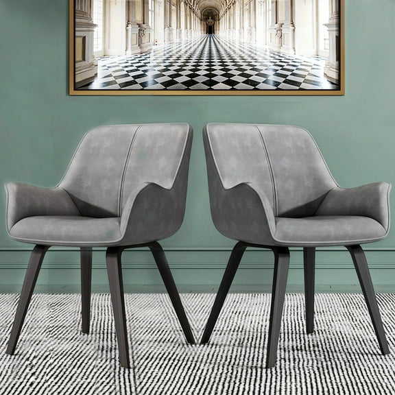 Homy Grigio Faux Leather Dining Chairs Set of 2 with Armrest, Kitchen Chairs for Dining Room Living Room(Ashen)