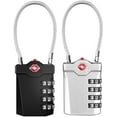 thumbnail image 1 of Luggage Padlock, 4 Digit Combination Padlock with Open Alarm, Combination Padlock with Gym Cable (2 Pieces, Black and Silver), 1 of 5