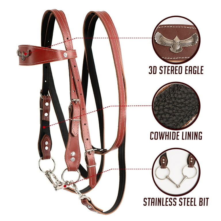 Y.J TAILS Leather Horse Bridle, Adjustable Western Browband Y.J TAILS Leather Horse Bridle, Adjustable Western Browband