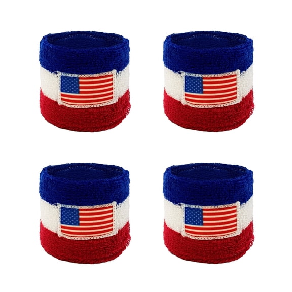 Couver Unisex Cotton Terry Wrist Sweatbands, 2-Pairs, USA Flag, 2.5-Inch