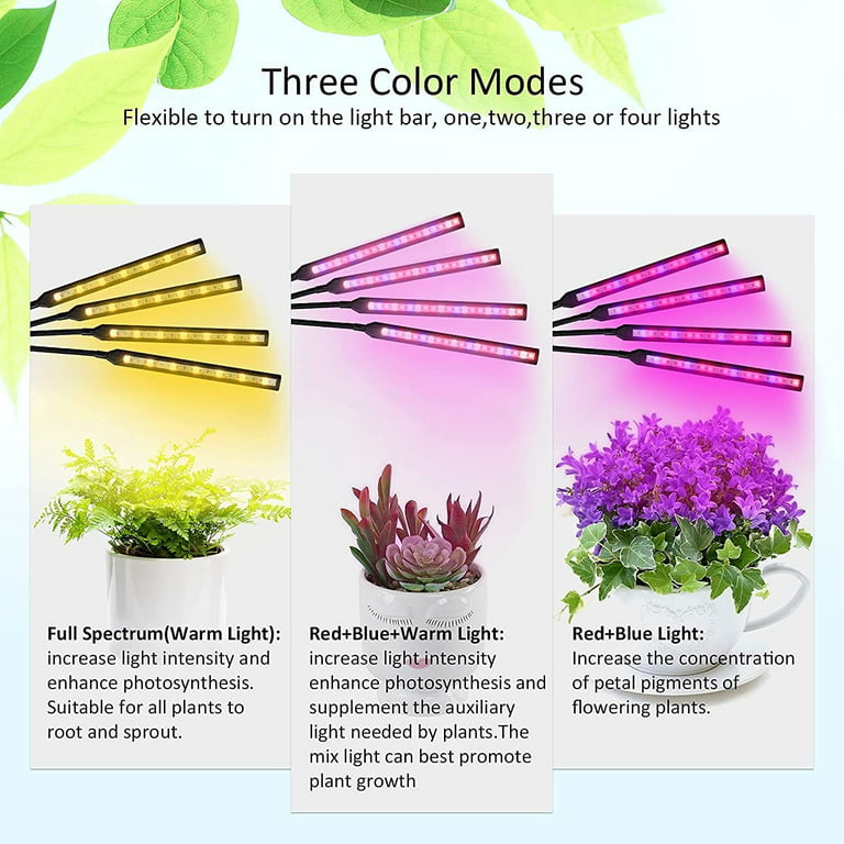 Grow Lights for Indoor Plants, Plant Lights Full Spectrum, WOOVFU 4 Heads Plant  Grow Light Indoor Growing Lamps with 4/8/12H Timer, Adjustable Brightness 
