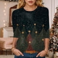 thumbnail image 2 of TTUHYWXI Christmas Shirts for Women Cute 3/4 Length Sleeve Tops Dressy Casual Crewneck Sweatshirts Ugly Xmas Sweater Blouses (Army Green, S), 2 of 4