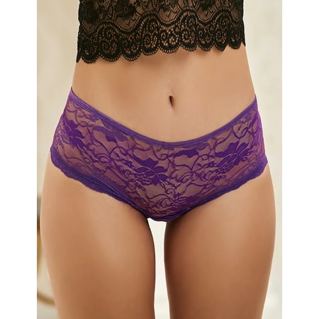 

ohyeahlady Sexy Underwear for Women Plus Size Crotchless Lingerie Purple Panties Open Crotch See Through Lace Panty XL-2XL