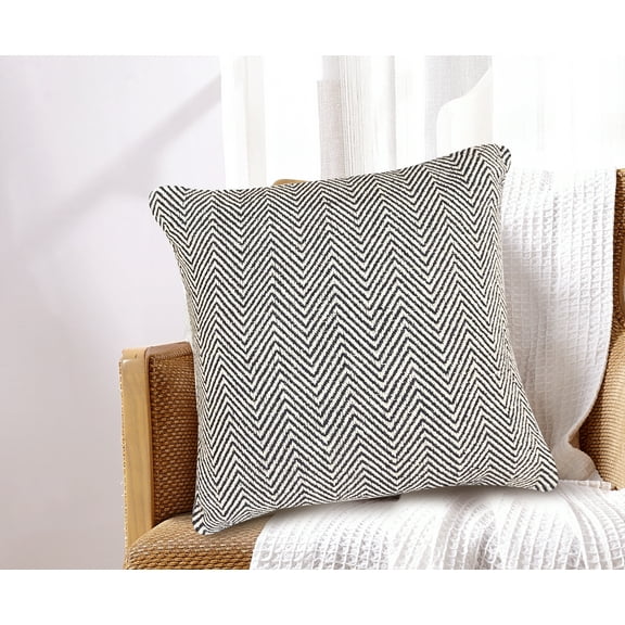 Cavour Chevron Navy/Ivory Cotton Decorative Pillow 18x18