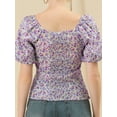 thumbnail image 5 of DARING DIVA Puff Sleeve Sweetheart Neck Smocked Floral Top XS Purple, 5 of 6