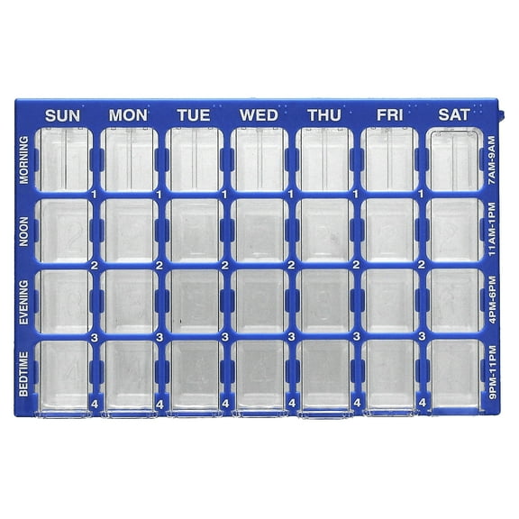 Ezy Dose Weekly (7-Day) Pharmadose Pill Organizer, 4 Times a Day Pill Planner, Colors May Vary (Small)