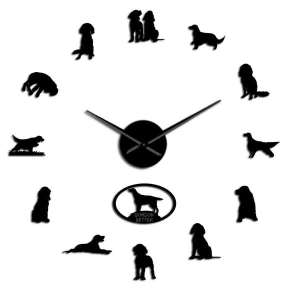 Frameless Gordon Setter Dog Breed Large DIY Wall Clock Lovely Animals Wall Art Puppy Pet Store Decor Watch Gift For Dog Lover(Black,27inch)