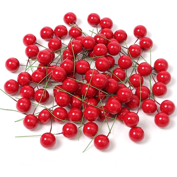 100PCS Artificial Christmas Berry for Christmas Tree Christmas Garland Wedding Party Home Decoration, Red, 2cm