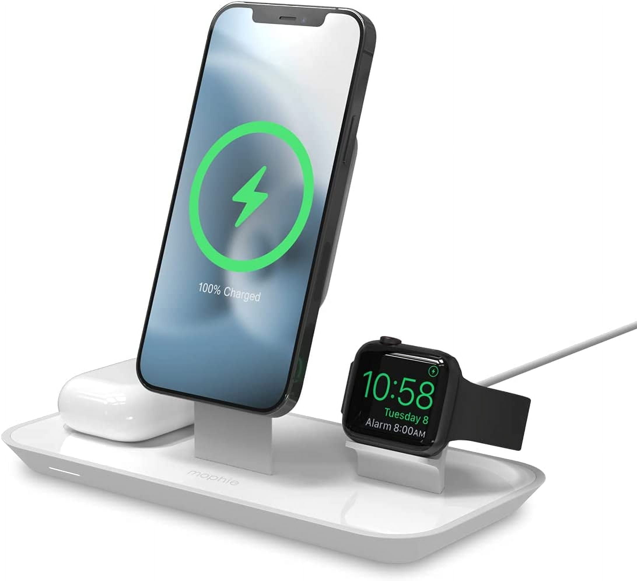 mophie 3 in 1 Magsafe Compatible Wireless Stand for Apple iPhone AirPods Watch 15W Charger White Walmart
