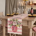 thumbnail image 2 of Table Runners 72 Inches Long Dress Scarves, Valentine's Day Farmhouse Kitchen Table Runner, Coffee Tablerunners, Roses Flowers Pink Stripes Country Beige 14x72 Inch, 2 of 9