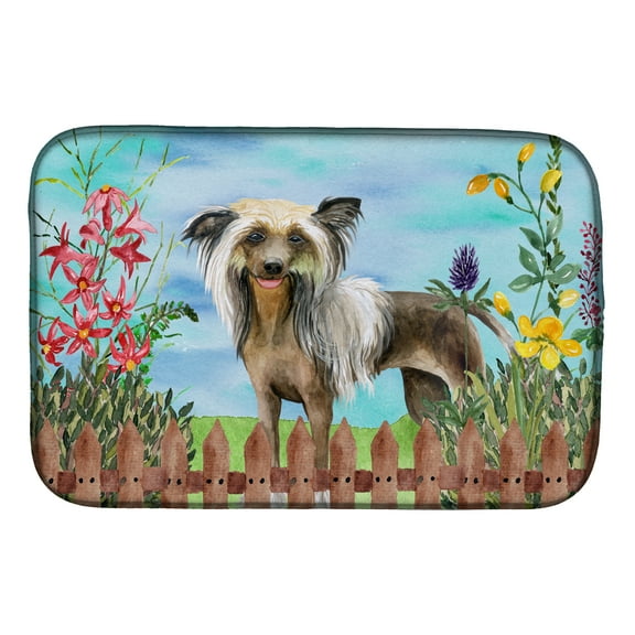 Caroline's Treasures Chinese Crested Spring Dish Drying Mat