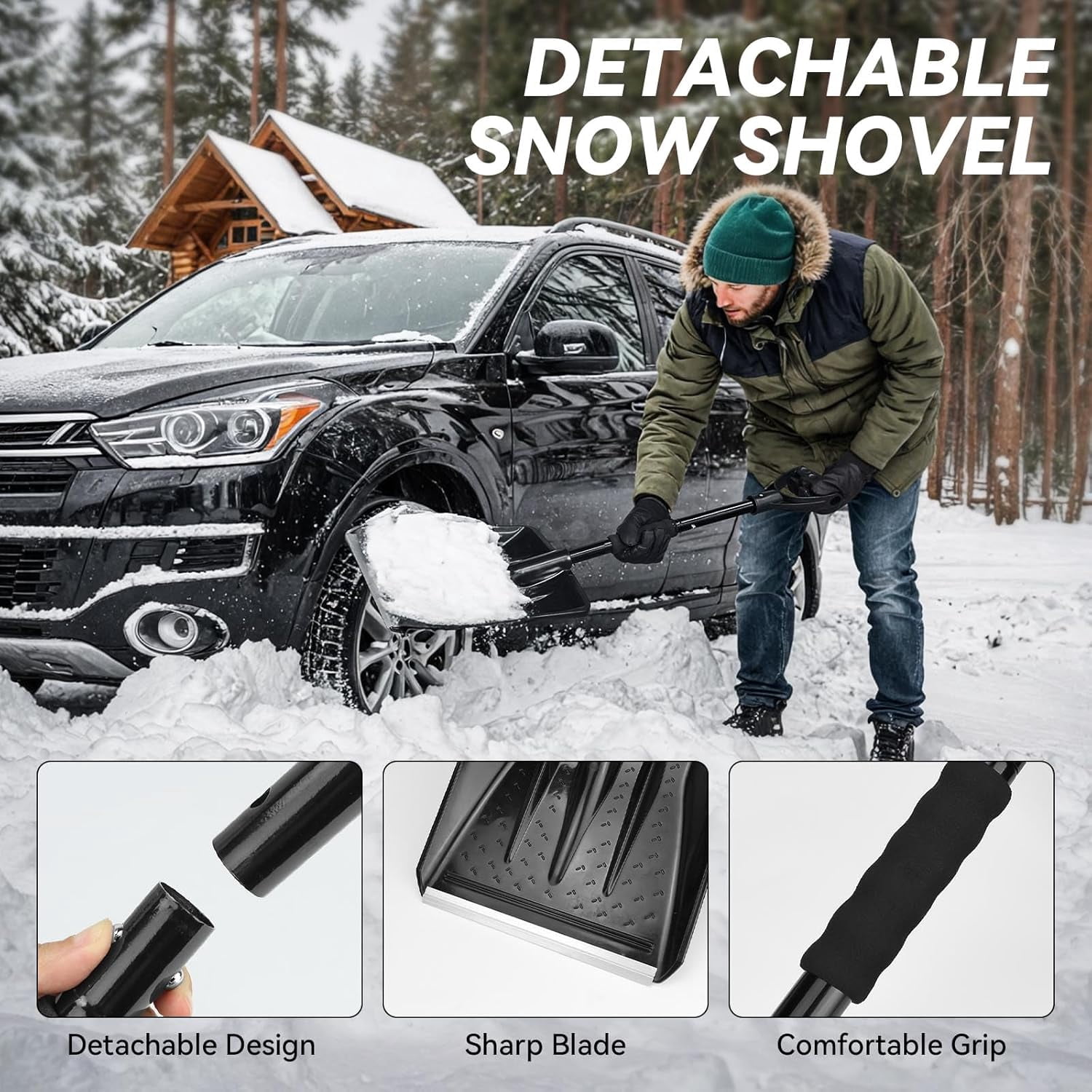 VCANENERGY 86-Piece Car Emergency Kit with Jumper Cables, First Aid Kit & Detachable Snow Shovel for Roadside Assistance & Winter Travel