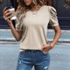 thumbnail image 2 of Suéter de Corta Abullonada para Mujer, Tops de y Verano 2025, Conjuntos de Punto, Camisa de Cuello Redondo, Blusas, Color Albaricoque L, 2 of 4