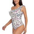 thumbnail image 2 of Easygdp Vintage Butterflies Women's One Shoulder Ruffle Monokini Bathing Suits with Removable Chest Pad, Quick Drying - X-Large, 2 of 8