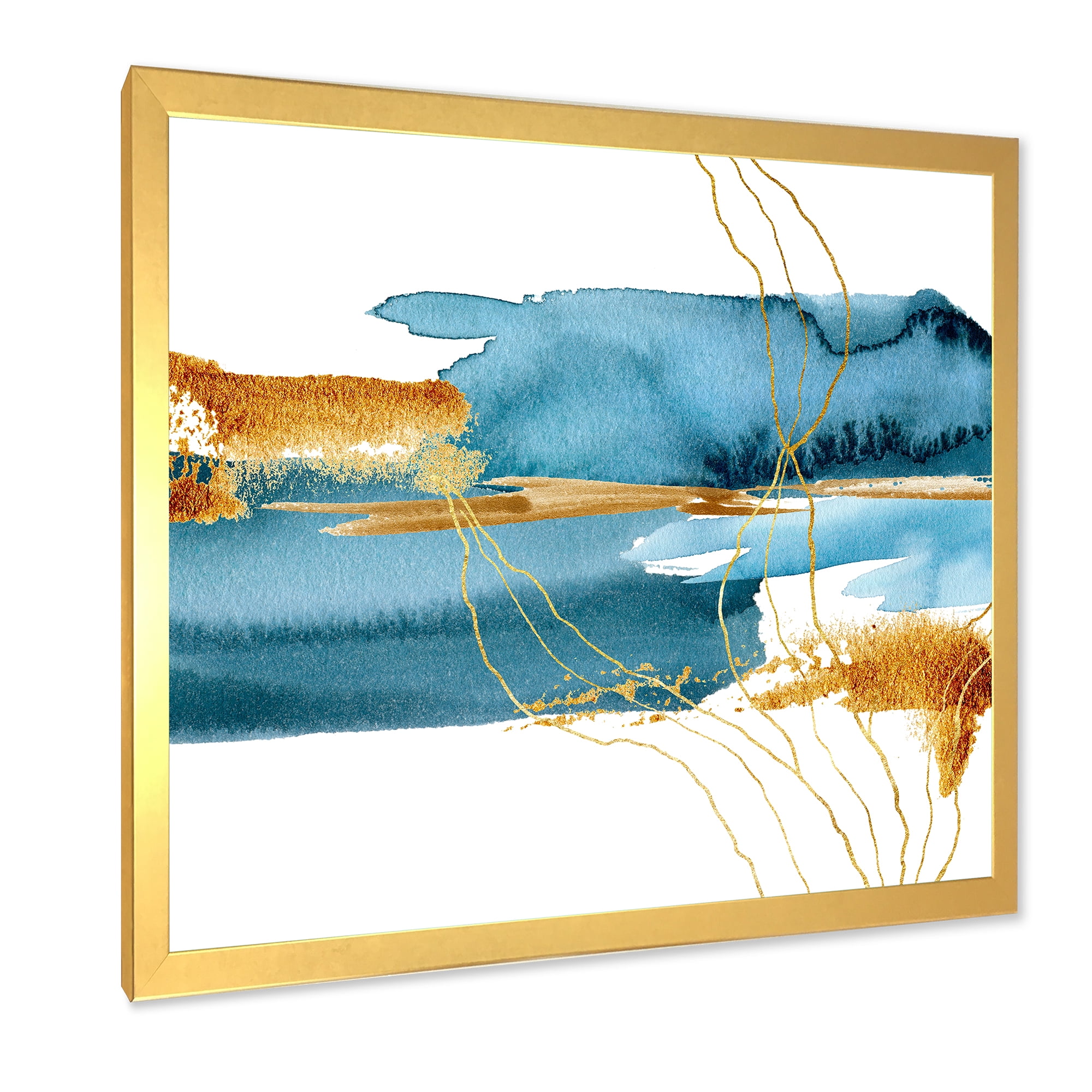 Designart 'Golden Laminaria Branch With Blue Underwater Plant' Modern Framed Art Print