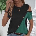 thumbnail image 6 of Wycnly Womens Shirts Breathable Casual Button Down Cold Shoulder Tunic Tops Summer Short Sleeve Crewneck Ladies Color Patchwork Tops and Blouses Green l, 6 of 7