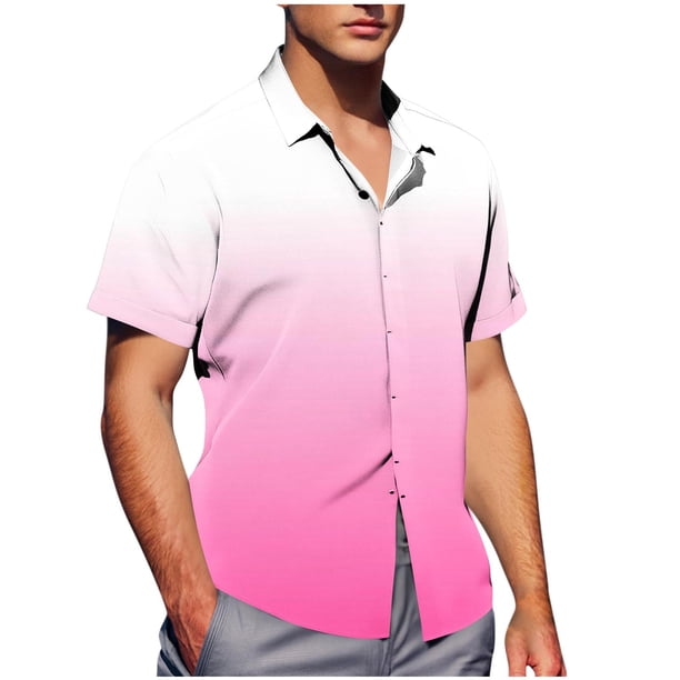Mens Casual de Manga Corta Botón Abajo Camisas de Impresión Turndown Cuello Botón Camisa Poliéster, Moda de Verano Superior para Hombres Al Aire Libre