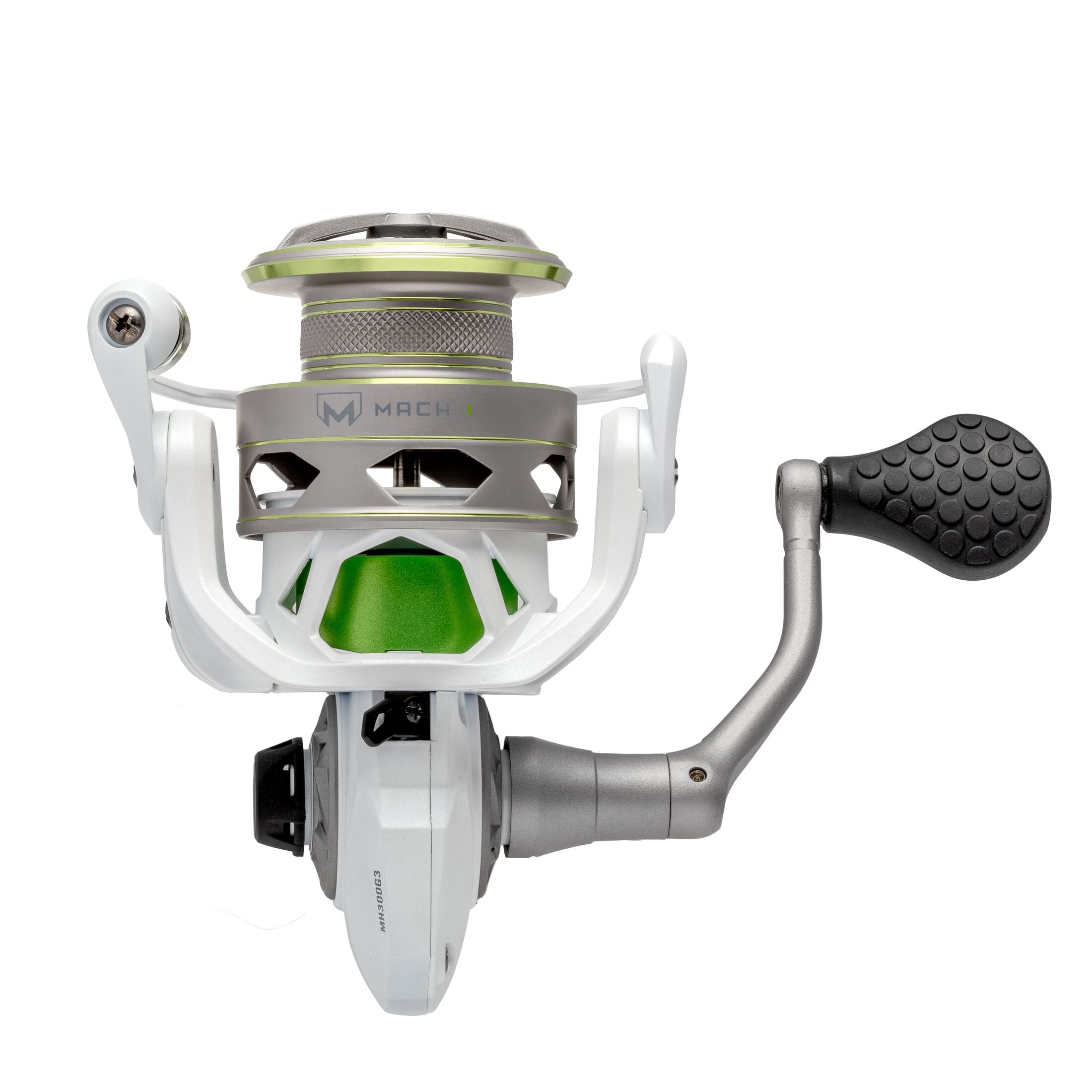 Lew’s MACH 1 Spinning Fishing Reel, Size 300 Reel, 9+1 Bearings, 6.2:1 Gear Ratio, Graphite Frame, Speed Gears, Speed Lube, Multi-Disc Drag, Metallic White/Gray/Green (Clam Packaging)