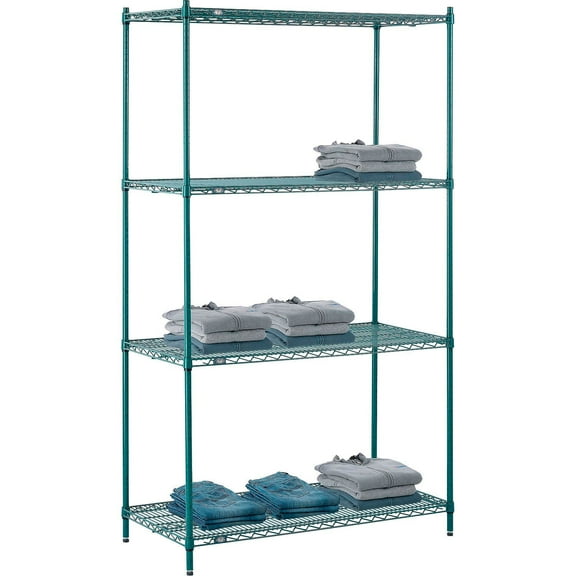 Nexel 4 Shelf Poly-Green Wire Shelving Unit Starter 48""W x 21""D x 86""H