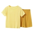 thumbnail image 2 of HAOTAGS Teen Girls Summer Short Sleeve Outfit Set (2-17) Soft Modal Cotton Two-Piece Lounge Sleepwear Yellow Size 16, 2 of 9