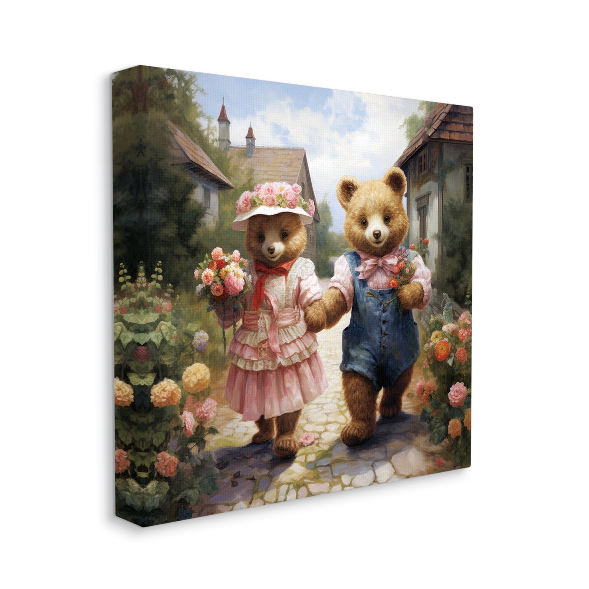 Stupell Industries Romantic Bear Couple Animals & Insects Painting Gallery Wrapped Canvas Art Print Wall Art, 30 x 30