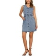 thumbnail image 2 of INSPIRE CHIC Sleeveless Denim Dresses for Women's Button Down V Neck Pockets Work Office Casual Midi Dress XS Grey Blue, 2 of 5