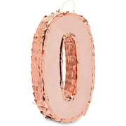 Small Rose Gold Number 0 Pinata for Baby Shower Birthday Party Decorations, 15.7 x 9 in.