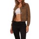 thumbnail image 1 of CHAQUETA DE DENIM CORTA SIN CUELLO DE MANGA LARGA PARA MUJERES INSPIRE CHIC MARRÓN OSCURO, 1 of 6