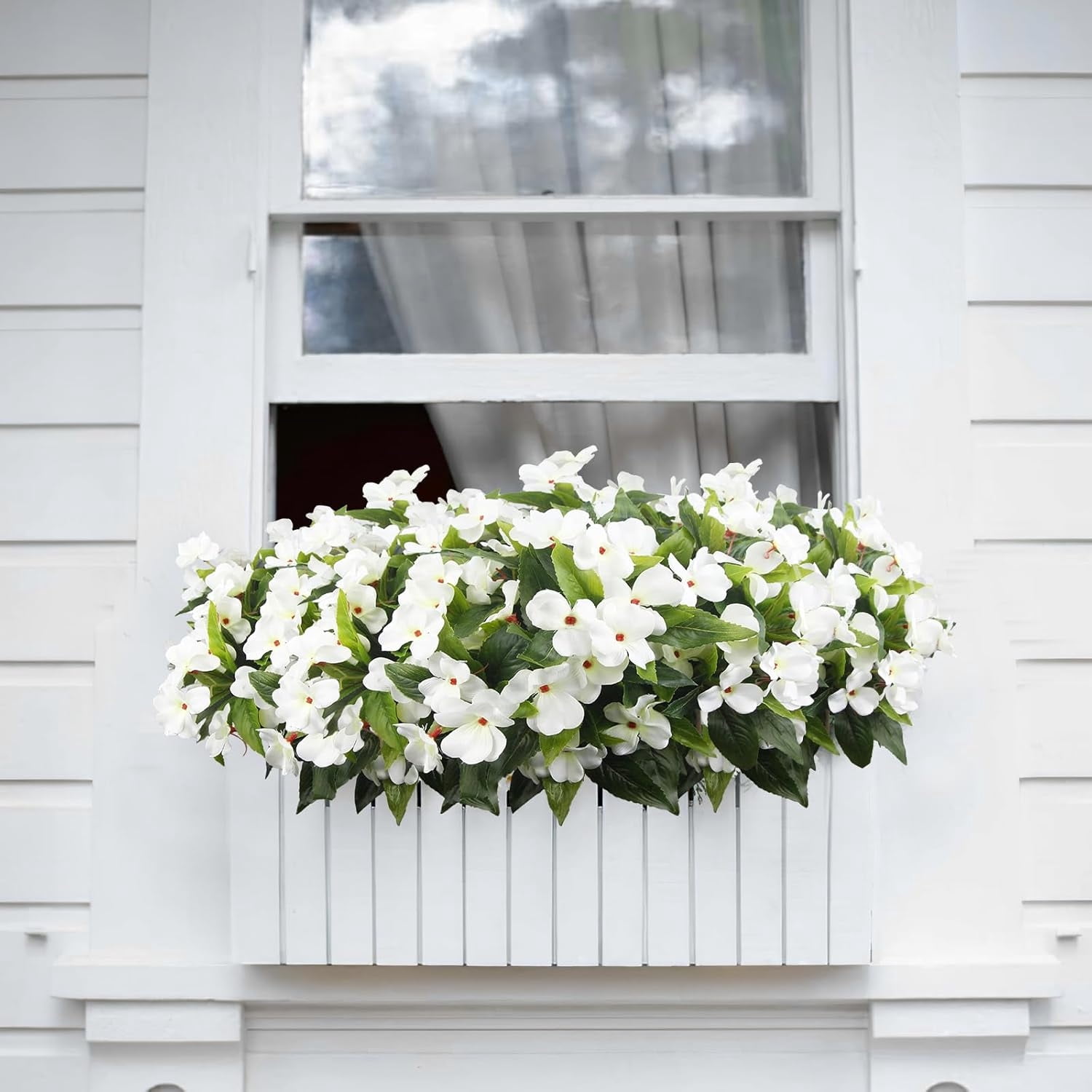 Artificial Fake Flowers Topboutique Faux Impatiens Bouquet Flowers Fake Flowers for Outdoor Faux Bouquet for Flower Arrangement Apply to Home & Office Decor, 4 Pcs, White