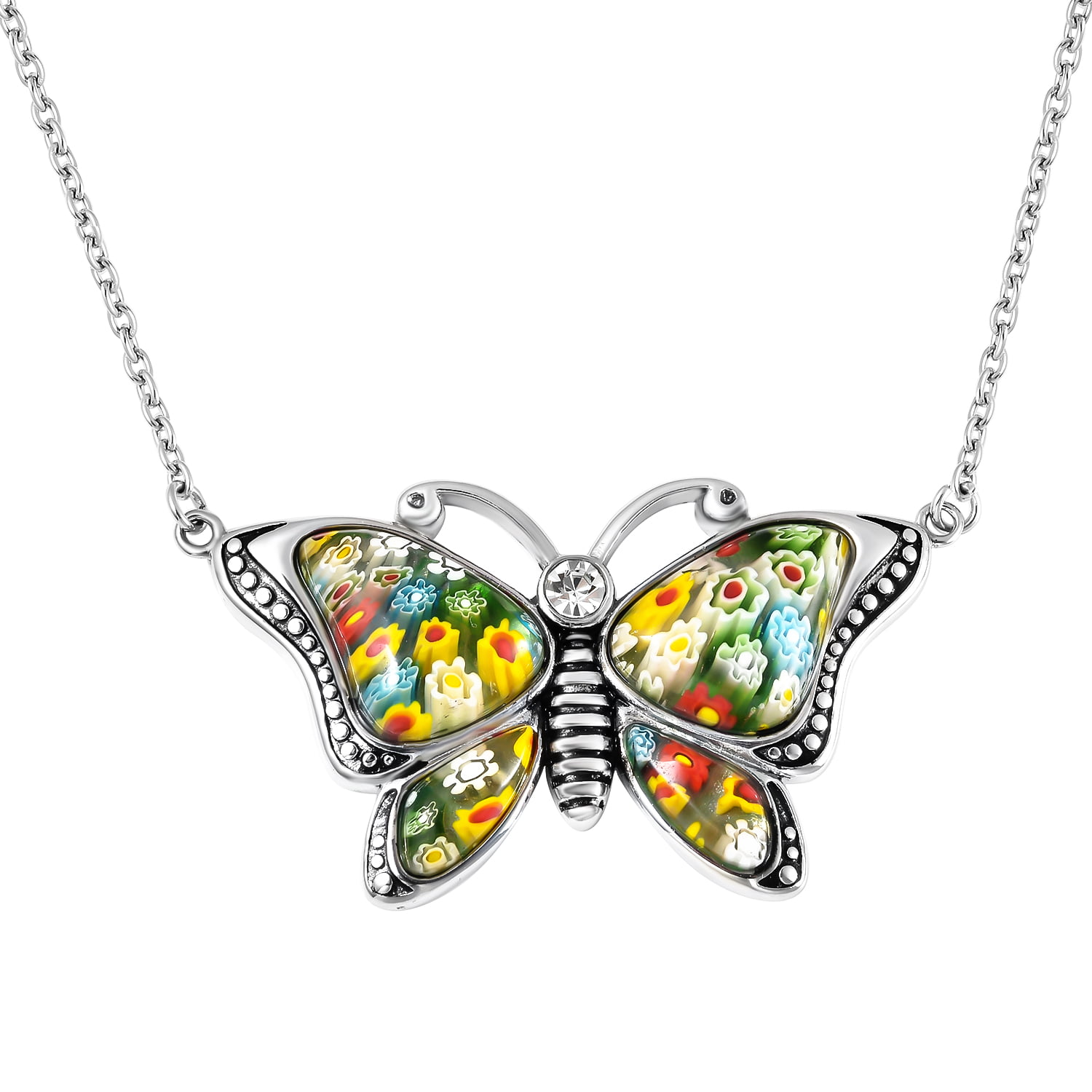 Fashion  Rhinestone Butterfly Pendent Necklace Sweater Chain RED PURPLE BLUE