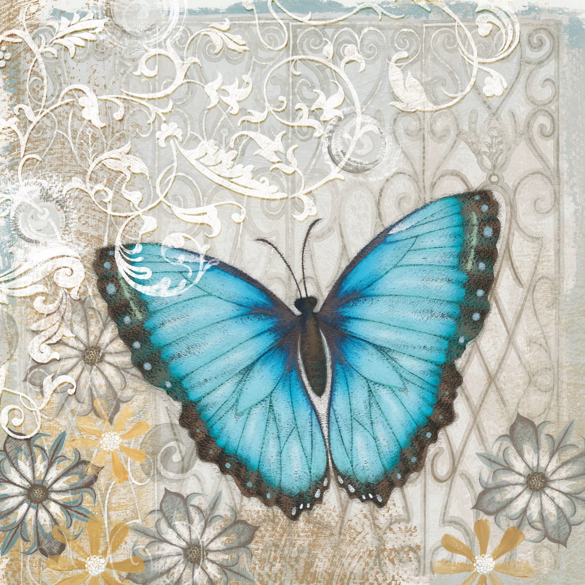 "Light Blue Butterfly" Painting Print on Canvas
