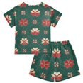 thumbnail image 2 of Red Flower Pattern Summer Pajama Set Soft Cotton Short Sleeve Sleepwear 2PCS Pajama Sets Breathable Lounge Set Size 8Y, 2 of 7
