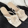 thumbnail image 7 of Xfvqtps Slide Sandals for Women Block Heel Open Square Toe Flower Lace Summer Heeled Sandals White, 7 of 7