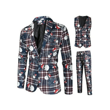Black Snowflake Printed 3 Pieces Men's Christmas Suit