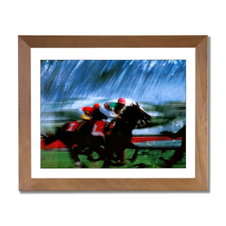Horse Racing Grass Turf Jockey Animal Wall Picture Honey Framed Art
