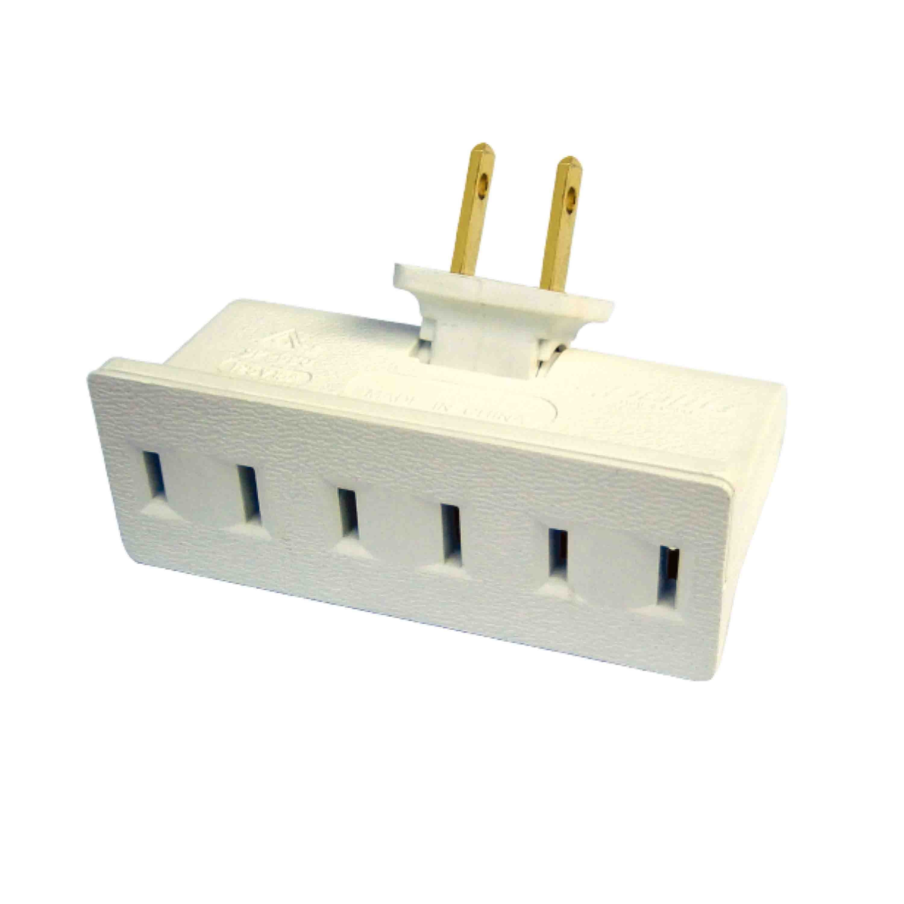 Space Saving TWO 3-Outlet Polarized Swivel Wall Adapter-UL Listed