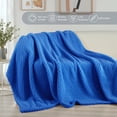 thumbnail image 3 of Exclusivo Mezcla Queen Size Flannel Fleece Blanket, Super Soft Jacquard Bed Blanket, Lightweight Fuzzy Warm for All Seasons, 90x90 Inches, Cobalt Blue, 3 of 8