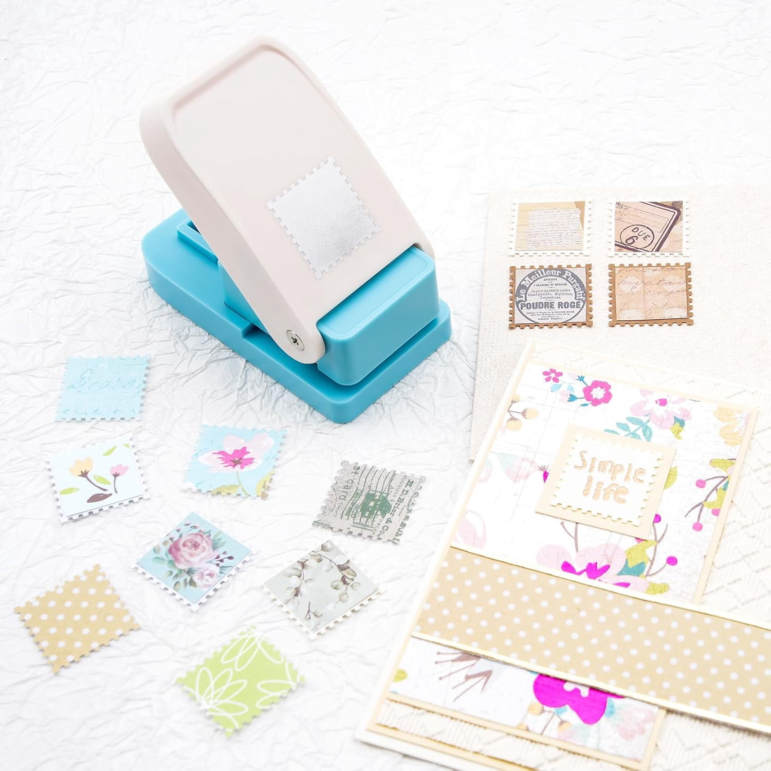 Niuxa Stamp Puncher 1x1inch Square Postage Stamp Punch |Stamp Hole Puncher| Scalloped Rectangle Lever Action Paper Punches for Crafting Scrapbooking DIY Card Making Arts Crafts Supplies