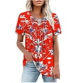 thumbnail image 3 of Plus Size Blouses for Women Floral Casual Ladies' Tops Pleated Short Sleeve Round-Neck Blouses Shirts Multicolor Womens Summer Outwear Comfortable Vacation Beach Fashion, 3 of 8