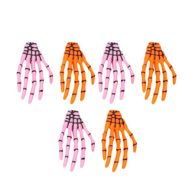 6 piezas rosa naranja Halloween esqueleto manos hueso pelo Clips